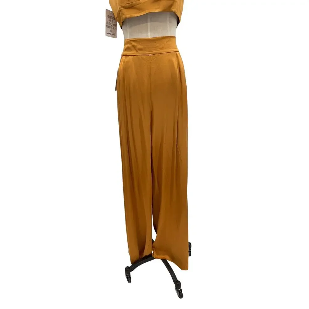 Shona Joy Alma Tuxedo Trouser Crop Top Matching Set Wide Leg Turmeric US 8 NWT